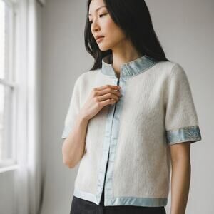 VINTAGE 50s-60s Robinson's British Colony Lambs Wool & Angora Satin Trim Sweater